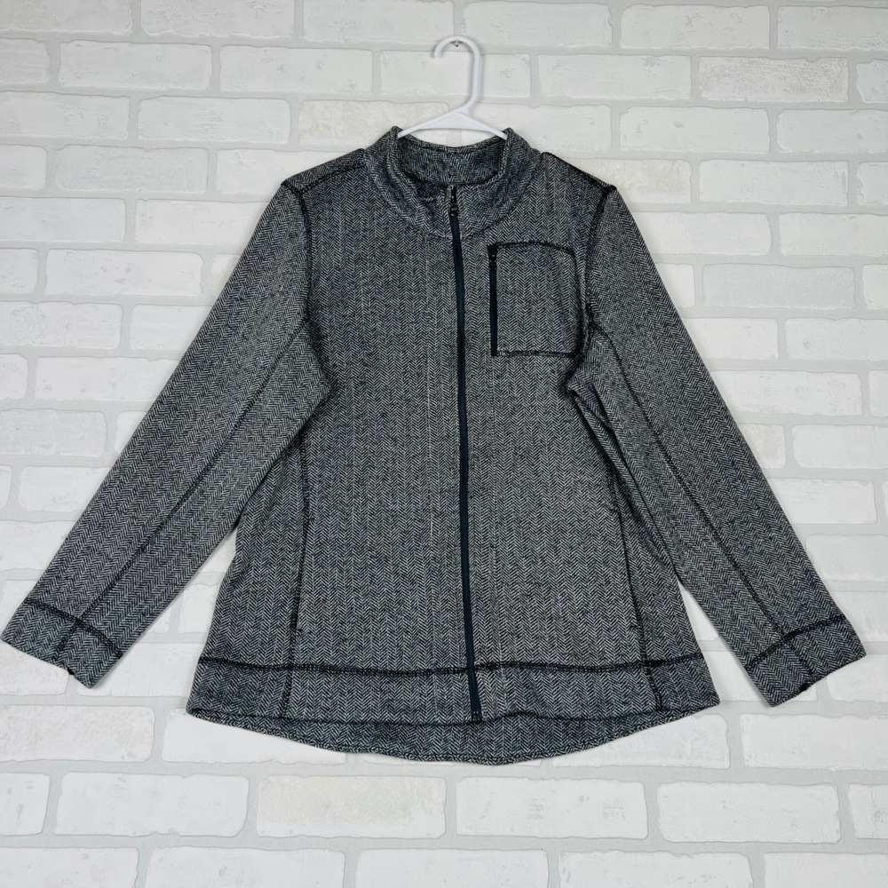 Andrew Marc New York Full Zip Herringbone Jacket Gray Black XL